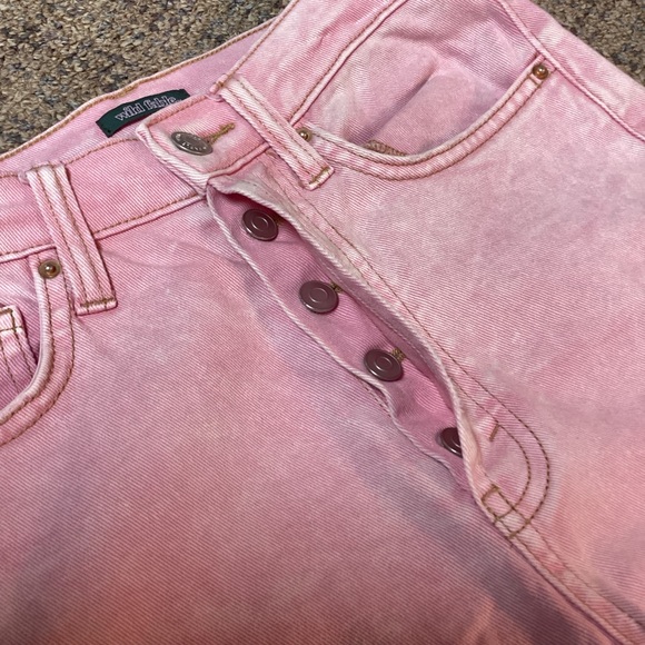 Wild Fable High Rise Straight Pink Washed Button Fly Stretch Distressed Jeans 0 - Picture 5 of 12